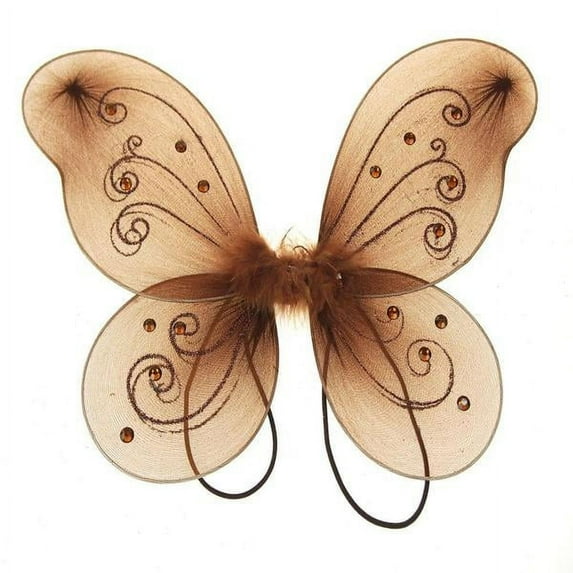 Organza Nylon Butterfly Wings with Glitters, 12-Inch - Brown