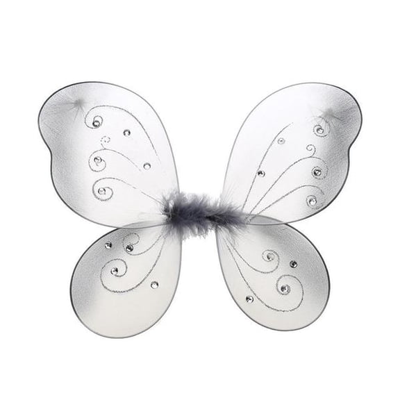 Organza Nylon Butterfly Wings with Glitters, 12-Inch - Silver