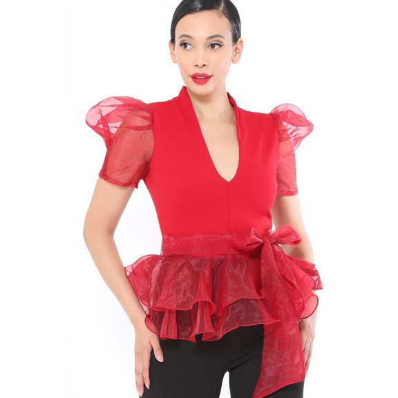 Organza Puff Short Sleeve Fashion Top