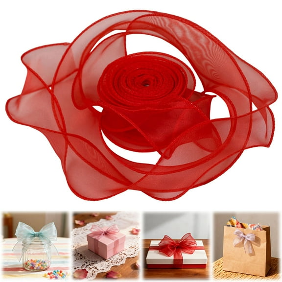 Organza Ribbon 1.5 Inch, Sheer Ribbon, Chiffon Ribbon, Christmas Organza Ribbon for Gift Wrapping, Bouquet, Wedding, Party Decoration, 1 Roll, 10 Yard