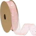 thumbnail image 1 of Organza Star Ribbon Wired, 1 Inch Wide 20 Yards Tree Print Sheer Glitter Ribbon for Gift Wrapping Garland Bouquet Ornaments Party Decorations (Orange), 1 of 4