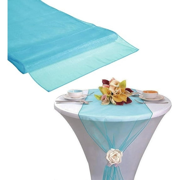 Organza Table Runners, Light Blue10 Pcs 12 x 108 Inch Sheer Tulle Table Runners for Kitchen Table Decoration Romantic Wedding Party Holiday Event Decoration