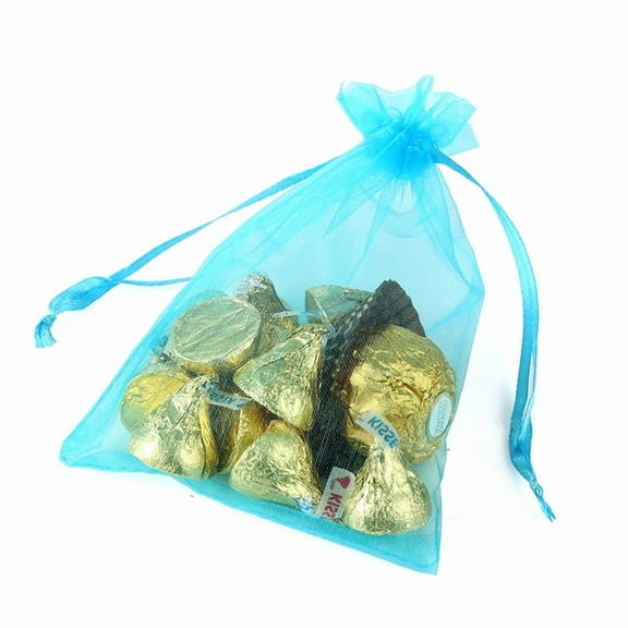Organza Wedding Party Favor Bags 4x6 Inches Decoration Gift Candy Sheer Pouches - Blue - Pack of 50