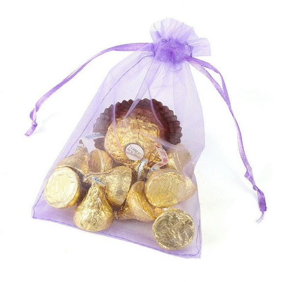Organza Wedding Party Favor Bags 4x6 Inches Decoration Gift Candy Sheer Pouches - Purple - Pack of 100