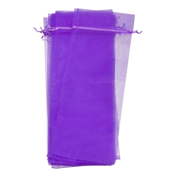 Organza Wine Bags, 12Pack 14.5 x 5.5 In Purple Sheer Mesh Wine Wrapping Bags With Drawstring Display Pouches