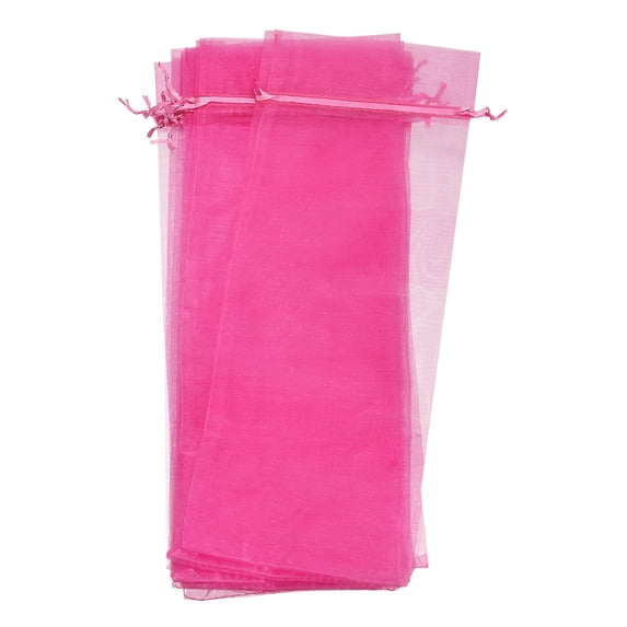 Organza Wine Bags, 12Pack 14.5 x 5.5 In Rose Red Sheer Mesh Wine Wrapping Bags With Drawstring Display Pouches