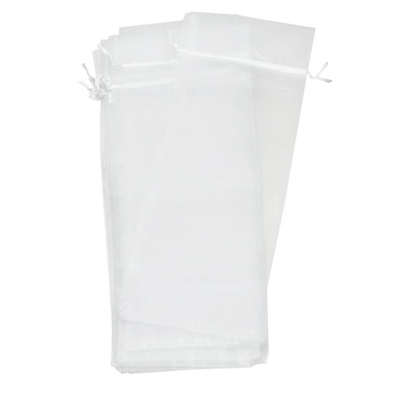 Organza Wine Bags, 12Pack 14.5 x 5.5 In White Sheer Mesh Wine Wrapping Bags With Drawstring Display Pouches