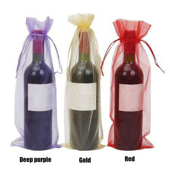 Organza Wine Bags,30x Sheer Mesh Bottle Gift Pouches Wine Covers With Drawstring for Christmas,Party Wine Bottle Gift Wrapping Bag
