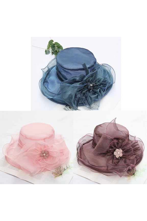 Organza hat Women flower anti-ultraviolet seaside beach gauze hat sunshade big brim hat/Claret
