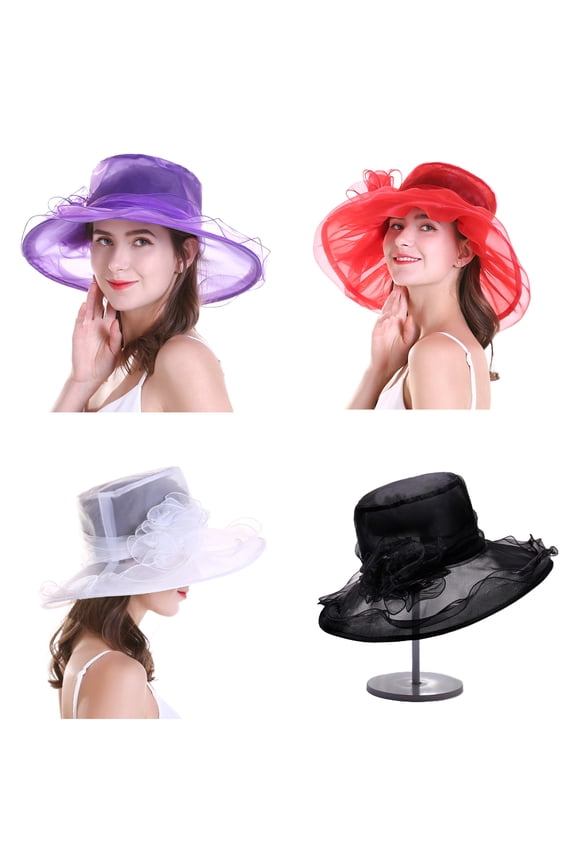 Organza hat ladies flower anti-ultraviolet seaside beach gauze hat sunshade big brim hat/Red