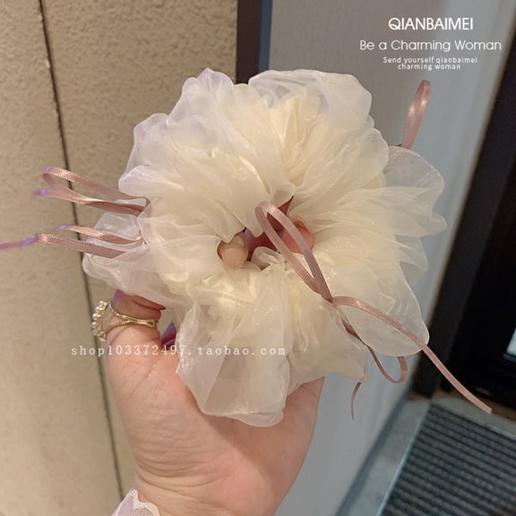 Organza large intestine hair tie black versatile headband for women elegant hair volume booster new style bun flower accessory