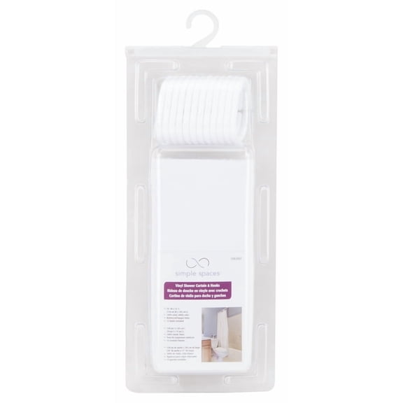 Simple Spaces SD-626WH-3L Shower Curtain, PVC/Vinyl, White, White