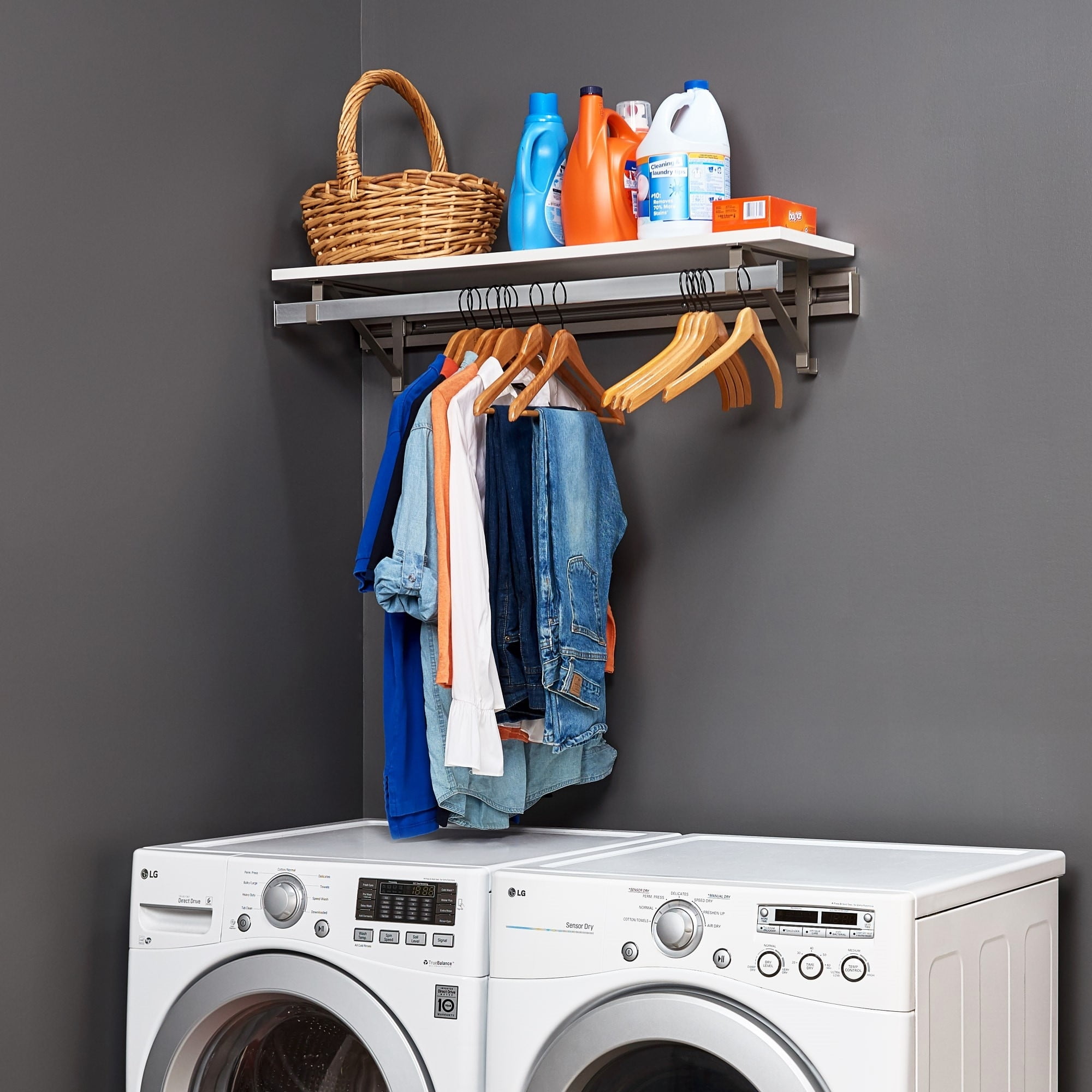 44" White Wood and Chrome Laundry Room Organizer Shelf