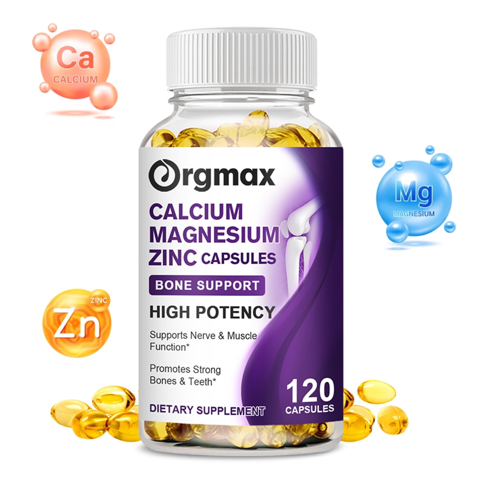Orgmax Calcium Magnesium Zinc Capsules | Supports Strong Bones,Muscle, Nerve System Health 120Ct