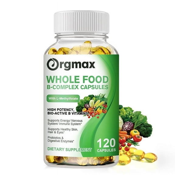 Orgmax Vitamin B Complex Capsules | Whole Food B-Complex Capsules | 120CT