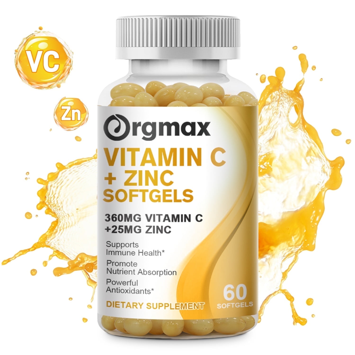 Orgmax High absorption Vitamin C + Zinc - Antioxidant Supplements for Immune Support, 120 Capsules (Non-GMO & Gluten-Free Formula)