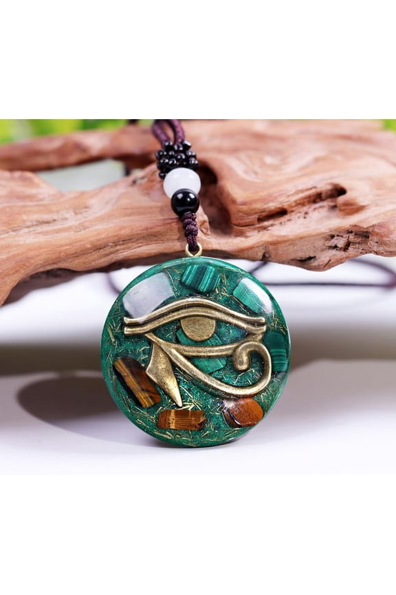 Orgone Eye of Horus Emf Protection Necklace,Orgone Necklace,Healing Crystal Malachite Udjat Eye Necklace