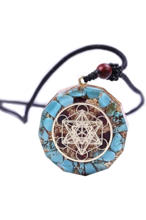 Orgone Metatron Cube Merkaba Turquoise Necklace,Orgonite Protection Amulet Necklace,Blue