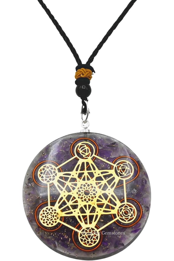 Orgone Pendant with Amethyst Crystal and Chakra Metatron Cube
