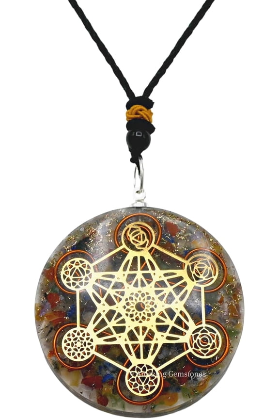 Orgone Pendant with Seven Chakra Crystal and Chakra Metatron Cube