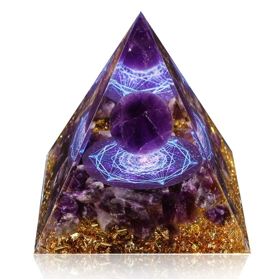 Orgone Pyramid for Positive Energy, Amethyst&Obsidian Healing Crystal Pyramids for Reduce Stress Chakra Reiki Healing Meditation Attracts Lucky and Success