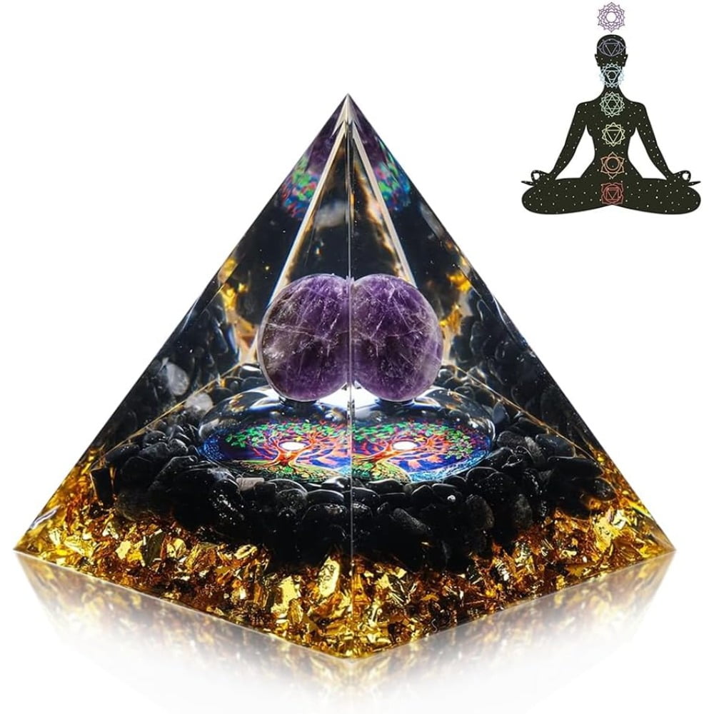 Orgone Pyramid for Positive Energy, Handmade Crystal Pyramids Amethyst Ball, orgonite pyramids