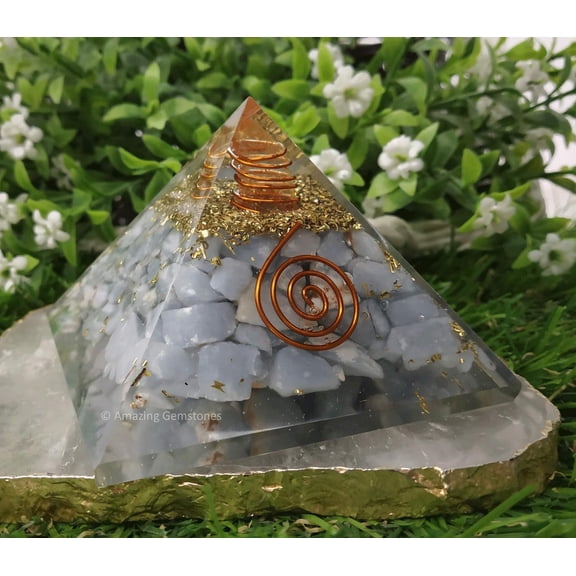 Orgone Pyramid with Angelite Crystal and Healing Coil Quartz Point