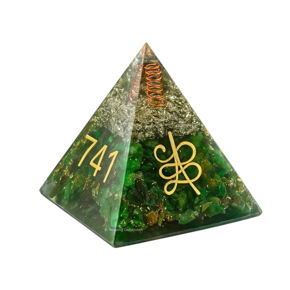 Orgone Pyramid with Green Aventurine  Zibu Symbol Crystal Pyramid for Home Dcor & Gift