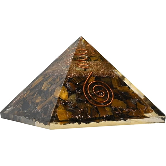 Orgone Pyramid with Tigers Eye Crystal and Healing Coil Quartz Point