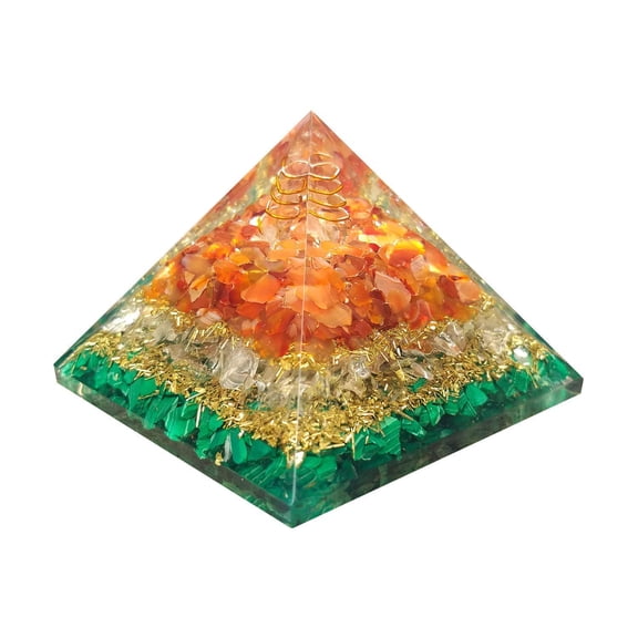 Orgonite Pyramid For Healing Heart | Red Carnelian | Crystal Quartz | Malachite | Orgone Pyramid For Protection | Crystal Chakra Stone By Orgonite Shop