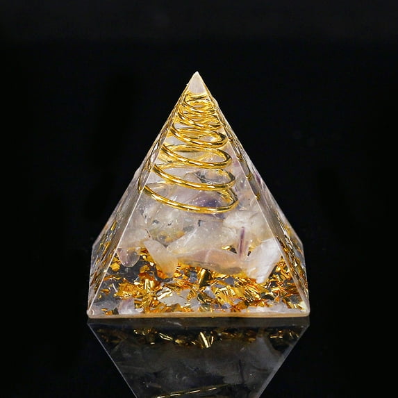 Orgonite Pyramid Resin Display Decorations with Brass Findings Gold Foil and Natural Fluorite Chips Inside for Home Office Desk 30mm