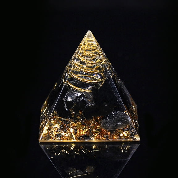 Orgonite Pyramid Resin Display Decorations with Brass Findings Gold Foil and Natural Obsidian Chips Inside for Home Office Desk 30mm