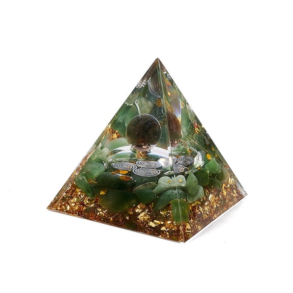 Orgonite Pyramid Resin Display Decorations with Gold Foil and Natural Green Aventurine Chips Inside for Home Office Desk 50x50x51.5mm DIY