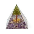 thumbnail image 1 of Orgonite Pyramid Resin Energy Generators Reiki Natural Amethyst Chips & Wire Wrapped Natural Peridot Tree of Life Inside for Home Office Desk Decoration 59.5x59.5x59.5mm, 1 of 3