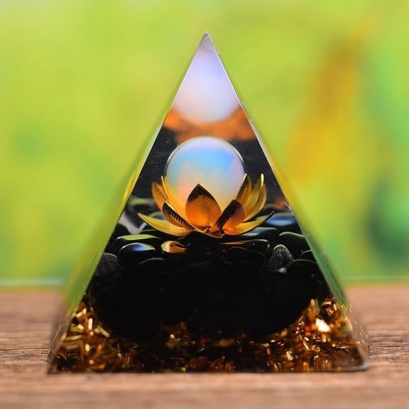 Orgonite Pyramid Resin Energy Generators Reiki Natural Obsidian Chips Inside for Home Office Desk Decoration Black 60x60x60mm