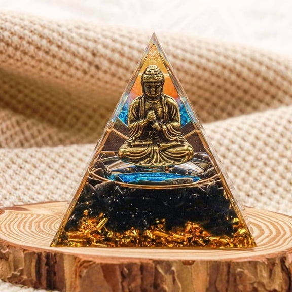 Orgonite Pyramid Resin Energy Generators Reiki Natural Obsidian Chips and Inside for Home Office Desk Decoration 50x50x50mm DIY