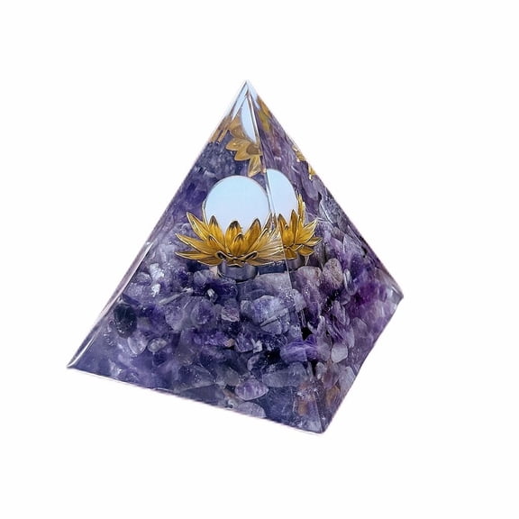 Orgonite Pyramid Resin Energy Generators Reiki Natural Quartz Chips Inside for Home Office Desk Decoration Purple 60x60x60mm