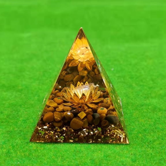 Orgonite Pyramid Resin Energy Generators Reiki Natural Tiger Eye Chips Inside for Home Office Desk Decoration 50mm Tiger Eye