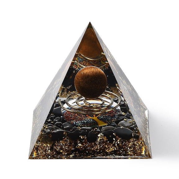 Orgonite Pyramid Resin Energy Generators Reiki Natural Tiger Eye & Obsidian Chips Inside for Home Office Desk Decoration 60x60x59mm