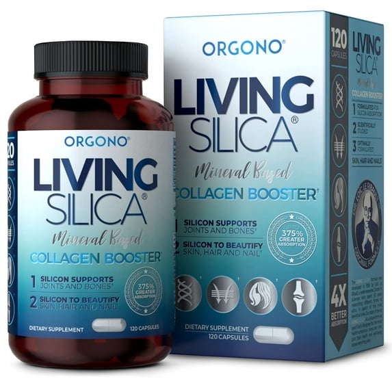 Orgono Living Silica Collagen Booster Capsules | Ultra High Absorption | Supports Healthy Collagen and Elastin Production for Joint & Bone Support, Glowing Skin, Strong Hair & Nails (120 Count)