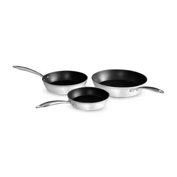 Orgreenic 3PC Ceramic Nonstick Saut & Frying Pan Cookware Set 8, 10, 12 Hammered Pearl White