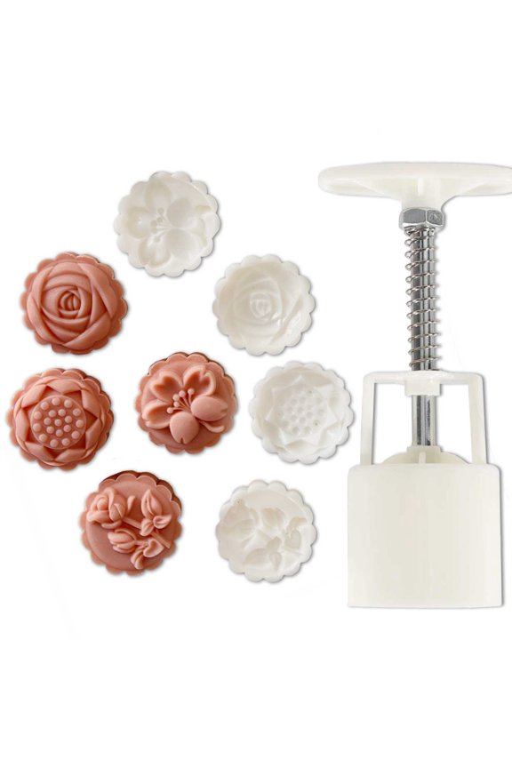 4Pcs/Set Flower Mooncake Mold Tulip Cherry Blossom Rose Lotus Pattern Stamps Fondant Plungers Pastry Tools