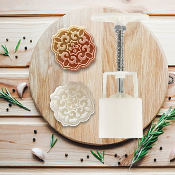 Orgry Chinese Flower Moon Cake Press Moldwith 1 Stamp DIY , Hand Pressed Cookie Dessert , Hand Wash Only (1*Quadrangular flower)