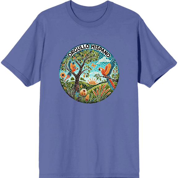 Orgullo Hispano Parrot Mosaic Adult Blue Crew Neck Short Sleeve Tee-XXL