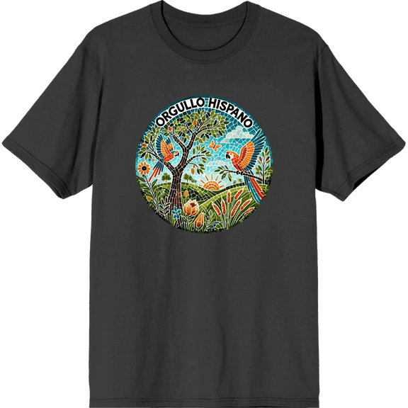 Orgullo Hispano Parrot Mosaic Adult Charcoal Crew Neck Short Sleeve Tee-XL