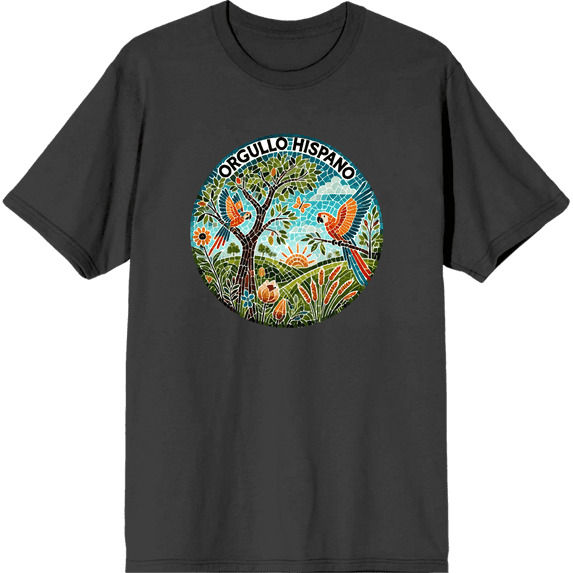 Orgullo Hispano Parrot Mosaic Adult Charcoal Crew Neck Short Sleeve Tee-XXL