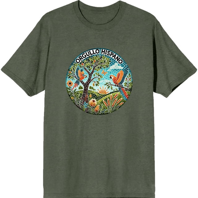 Orgullo Hispano Parrot Mosaic Adult Green Crew Neck Short Sleeve Tee-Small