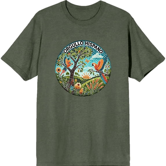 Orgullo Hispano Parrot Mosaic Adult Green Crew Neck Short Sleeve Tee-Small