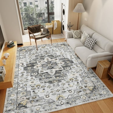 Orhopui 6' x 9' Large Washable Rugs for Living Room Bedroom Modern Abstract Rug Geometric Rug Non Slip Low Pile Soft Carpet,Tie Dying Multi