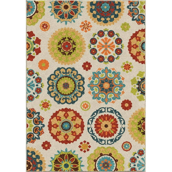Orian Aruba Area Rugs - 2302 Contemporary Geometric Floral Petals Bulbs Rings Rug